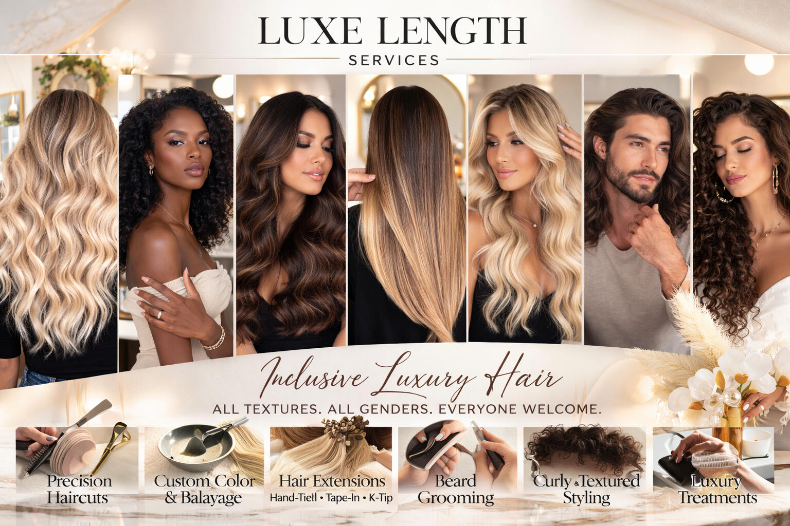 Luxe Length Extensions | Luxury Hair Extensions & Professional Installations Portrait representing Luxe Length Extensions luxury hair extension brand and professional styling services